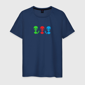 Мужская футболка хлопок с принтом Three aliens в Курске, 100% хлопок | прямой крой, круглый вырез горловины, длина до линии бедер, слегка спущенное плечо. | Тематика изображения на принте: 
