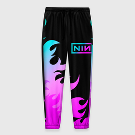 Мужские брюки 3D с принтом Nine Inch Nails неоновый огонь в Тюмени, 100% полиэстер | манжеты по низу, эластичный пояс регулируется шнурком, по бокам два кармана без застежек, внутренняя часть кармана из мелкой сетки | 