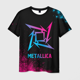 Мужская футболка 3D с принтом Metallica   neon gradient в Белгороде, 100% полиэфир | прямой крой, круглый вырез горловины, длина до линии бедер | 