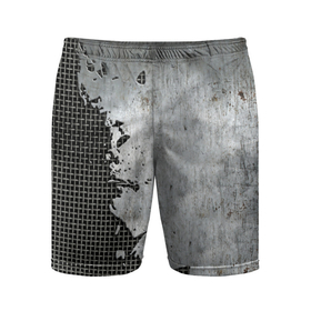 Мужские шорты спортивные с принтом Рваный металл на сетке в Белгороде,  |  | armor | iron | metal mesh | rust | torn metal | броня | железо | металлическая сетка | рваный металл | ржавчина