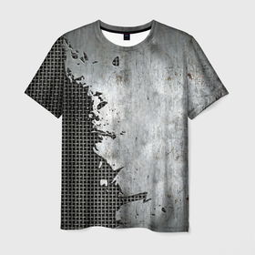 Мужская футболка 3D с принтом Рваный металл на сетке в Екатеринбурге, 100% полиэфир | прямой крой, круглый вырез горловины, длина до линии бедер | armor | iron | metal mesh | rust | torn metal | броня | железо | металлическая сетка | рваный металл | ржавчина