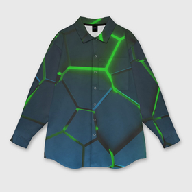 Мужская рубашка oversize 3D с принтом Разлом зеленых неоновых плит   геометрия в Кировске,  |  | Тематика изображения на принте: 