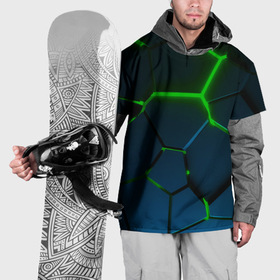 Накидка на куртку 3D с принтом Разлом зеленых неоновых плит   геометрия в Курске, 100% полиэстер |  | 