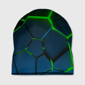Шапка 3D с принтом Разлом зеленых неоновых плит   геометрия в Кировске, 100% полиэстер | универсальный размер, печать по всей поверхности изделия | 