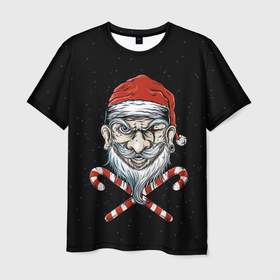 Мужская футболка 3D с принтом Santa Pirate в Курске, 100% полиэфир | прямой крой, круглый вырез горловины, длина до линии бедер | 