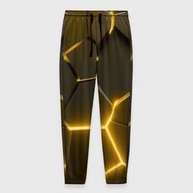 Мужские брюки 3D с принтом Золотые неоновые геометрические плиты в Тюмени, 100% полиэстер | манжеты по низу, эластичный пояс регулируется шнурком, по бокам два кармана без застежек, внутренняя часть кармана из мелкой сетки | 