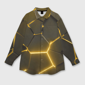Мужская рубашка oversize 3D с принтом Золотые неоновые геометрические плиты в Кировске,  |  | Тематика изображения на принте: 