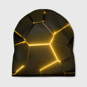 Шапка 3D с принтом Золотые неоновые геометрические плиты в Кировске, 100% полиэстер | универсальный размер, печать по всей поверхности изделия | Тематика изображения на принте: 