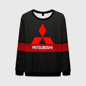 Мужской свитшот 3D с принтом Mitsubishi   логотип   красная полоса в Кировске, 100% полиэстер с мягким внутренним слоем | круглый вырез горловины, мягкая резинка на манжетах и поясе, свободная посадка по фигуре | 