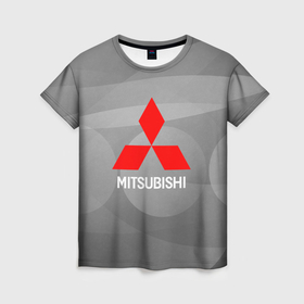 Женская футболка 3D с принтом Mitsubishi   серая с кружочками абстракция в Санкт-Петербурге, 100% полиэфир ( синтетическое хлопкоподобное полотно) | прямой крой, круглый вырез горловины, длина до линии бедер | 