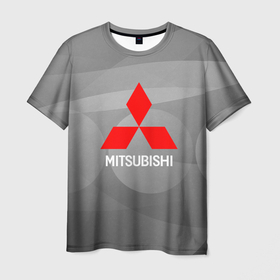 Мужская футболка 3D с принтом Mitsubishi   серая с кружочками абстракция в Санкт-Петербурге, 100% полиэфир | прямой крой, круглый вырез горловины, длина до линии бедер | 