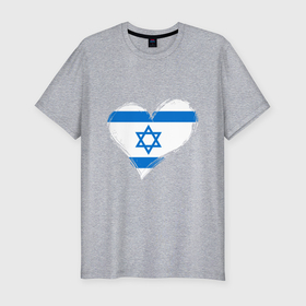 Мужская футболка хлопок Slim с принтом Сердце   Израиль в Екатеринбурге, 92% хлопок, 8% лайкра | приталенный силуэт, круглый вырез ворота, длина до линии бедра, короткий рукав | Тематика изображения на принте: 