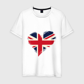 Мужская футболка хлопок с принтом Сердце   Британия в Екатеринбурге, 100% хлопок | прямой крой, круглый вырез горловины, длина до линии бедер, слегка спущенное плечо. | 