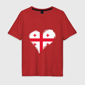 Мужская футболка хлопок Oversize с принтом Сердце   Грузия в Белгороде, 100% хлопок | свободный крой, круглый ворот, “спинка” длиннее передней части | 