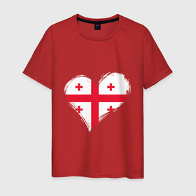 Мужская футболка хлопок с принтом Сердце   Грузия в Екатеринбурге, 100% хлопок | прямой крой, круглый вырез горловины, длина до линии бедер, слегка спущенное плечо. | 