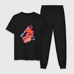 Мужская пижама хлопок с принтом Retrowave Японский Дракон в Белгороде, 100% хлопок | брюки и футболка прямого кроя, без карманов, на брюках мягкая резинка на поясе и по низу штанин
 | Тематика изображения на принте: 