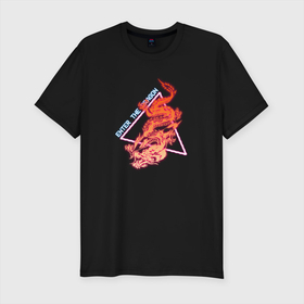Мужская футболка хлопок Slim с принтом Retrowave Японский Дракон в Курске, 92% хлопок, 8% лайкра | приталенный силуэт, круглый вырез ворота, длина до линии бедра, короткий рукав | 