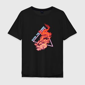 Мужская футболка хлопок Oversize с принтом Retrowave Японский Дракон , 100% хлопок | свободный крой, круглый ворот, “спинка” длиннее передней части | Тематика изображения на принте: 