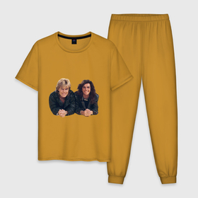 Мужская пижама хлопок с принтом Modern Talking band , 100% хлопок | брюки и футболка прямого кроя, без карманов, на брюках мягкая резинка на поясе и по низу штанин
 | Тематика изображения на принте: 