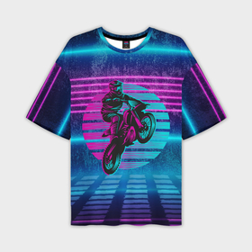 Мужская футболка oversize 3D с принтом Мотоциклист в неоновом цвете в Тюмени,  |  | 
