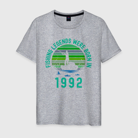 Мужская футболка хлопок с принтом Легендарный рыбак с 1992 в Тюмени, 100% хлопок | прямой крой, круглый вырез горловины, длина до линии бедер, слегка спущенное плечо. | Тематика изображения на принте: 