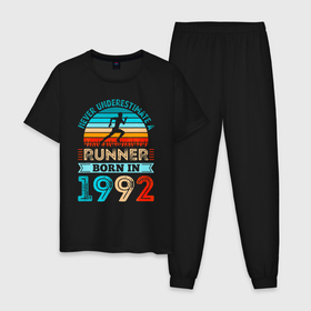 Мужская пижама хлопок с принтом Никогда не недооценивай бегуна 1992 года в Санкт-Петербурге, 100% хлопок | брюки и футболка прямого кроя, без карманов, на брюках мягкая резинка на поясе и по низу штанин
 | 