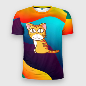 Мужская футболка 3D Slim с принтом Удивленный рыжий котик в Санкт-Петербурге, 100% полиэстер с улучшенными характеристиками | приталенный силуэт, круглая горловина, широкие плечи, сужается к линии бедра | 