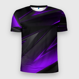 Мужская футболка 3D Slim с принтом Черно фиолетовая геометрическая абстракция , 100% полиэстер с улучшенными характеристиками | приталенный силуэт, круглая горловина, широкие плечи, сужается к линии бедра | 