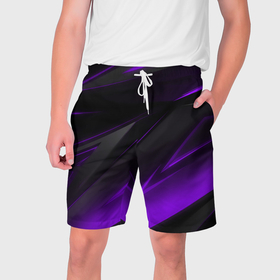 Мужские шорты 3D с принтом Черно фиолетовая геометрическая абстракция в Кировске,  полиэстер 100% | прямой крой, два кармана без застежек по бокам. Мягкая трикотажная резинка на поясе, внутри которой широкие завязки. Длина чуть выше колен | 