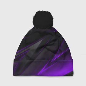 Шапка 3D c помпоном с принтом Черно фиолетовая геометрическая абстракция в Тюмени, 100% полиэстер | универсальный размер, печать по всей поверхности изделия | 