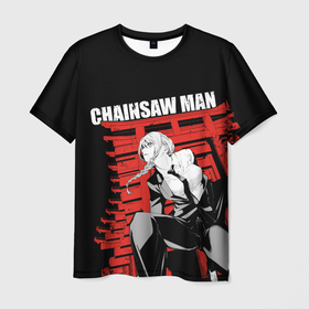 Мужская футболка 3D с принтом Chainsaw   Макима в Кировске, 100% полиэфир | прямой крой, круглый вырез горловины, длина до линии бедер | 