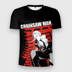 Мужская футболка 3D Slim с принтом Chainsaw   Макима в Курске, 100% полиэстер с улучшенными характеристиками | приталенный силуэт, круглая горловина, широкие плечи, сужается к линии бедра | 