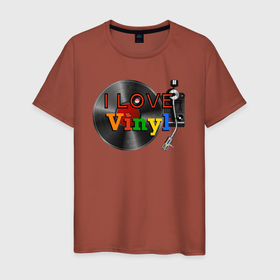 Мужская футболка хлопок с принтом I love vinyl в Петрозаводске, 100% хлопок | прямой крой, круглый вырез горловины, длина до линии бедер, слегка спущенное плечо. | 