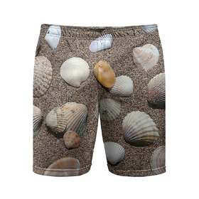 Мужские шорты спортивные с принтом Композиция из ракушек на песке ,  |  | 