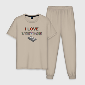 Мужская пижама хлопок с принтом Люблю винтаж   кассета , 100% хлопок | брюки и футболка прямого кроя, без карманов, на брюках мягкая резинка на поясе и по низу штанин
 | Тематика изображения на принте: 