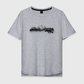 Мужская футболка хлопок Oversize с принтом Бездорожье, горы и лес в Тюмени, 100% хлопок | свободный крой, круглый ворот, “спинка” длиннее передней части | 