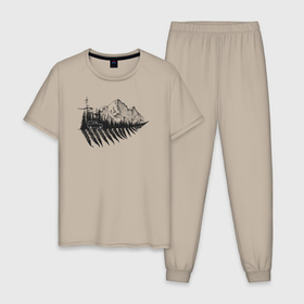 Мужская пижама хлопок с принтом Бездорожье, лес и горы в Тюмени, 100% хлопок | брюки и футболка прямого кроя, без карманов, на брюках мягкая резинка на поясе и по низу штанин
 | 