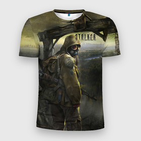 Мужская футболка 3D Slim с принтом STALKER Тень Чернобыля Постер в Тюмени, 100% полиэстер с улучшенными характеристиками | приталенный силуэт, круглая горловина, широкие плечи, сужается к линии бедра | 
