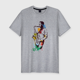 Мужская футболка хлопок Slim с принтом Саксофонист арт в Белгороде, 92% хлопок, 8% лайкра | приталенный силуэт, круглый вырез ворота, длина до линии бедра, короткий рукав | 