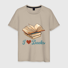 Мужская футболка хлопок с принтом Я люблю книги в Курске, 100% хлопок | прямой крой, круглый вырез горловины, длина до линии бедер, слегка спущенное плечо. | 