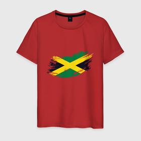 Мужская футболка хлопок с принтом Jamaica Flag в Петрозаводске, 100% хлопок | прямой крой, круглый вырез горловины, длина до линии бедер, слегка спущенное плечо. | 