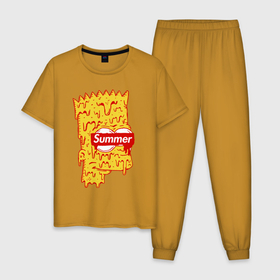 Мужская пижама хлопок с принтом Bart Simpson   Summer в Екатеринбурге, 100% хлопок | брюки и футболка прямого кроя, без карманов, на брюках мягкая резинка на поясе и по низу штанин
 | 