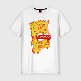 Мужская футболка хлопок Slim с принтом Bart Simpson   Summer в Екатеринбурге, 92% хлопок, 8% лайкра | приталенный силуэт, круглый вырез ворота, длина до линии бедра, короткий рукав | Тематика изображения на принте: 