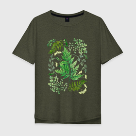 Мужская футболка хлопок Oversize с принтом Композиция из листьев в Курске, 100% хлопок | свободный крой, круглый ворот, “спинка” длиннее передней части | Тематика изображения на принте: 