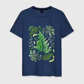 Мужская футболка хлопок с принтом Композиция из листьев в Курске, 100% хлопок | прямой крой, круглый вырез горловины, длина до линии бедер, слегка спущенное плечо. | 