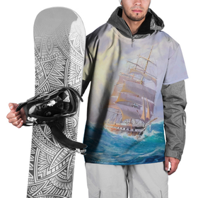 Накидка на куртку 3D с принтом Фрегат в штормовом океане в Тюмени, 100% полиэстер |  | 