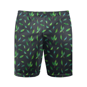 Мужские шорты спортивные с принтом Зеленые листья и веточки на темном фоне ,  |  | Тематика изображения на принте: 
