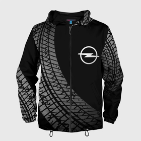 Мужская ветровка 3D с принтом Opel tire tracks в Тюмени, 100% полиэстер | подол и капюшон оформлены резинкой с фиксаторами, два кармана без застежек по бокам, один потайной карман на груди | Тематика изображения на принте: 