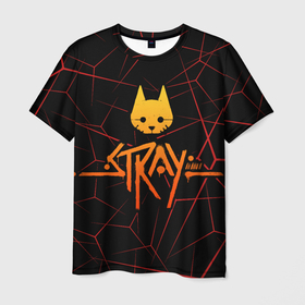 Мужская футболка 3D с принтом stray cat игра блуждающий кот , 100% полиэфир | прямой крой, круглый вырез горловины, длина до линии бедер | 