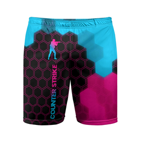 Мужские шорты спортивные с принтом Counter Strike   neon gradient: по вертикали ,  |  | 